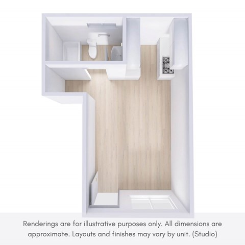 Floor plan for studio, 1 bath